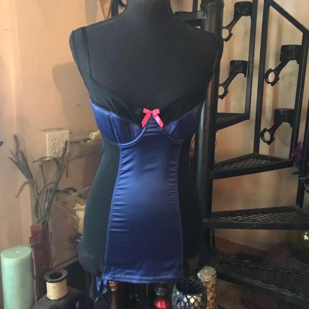 Victoria’s Secret Sexy Blue Black Vintage Shapewear with Four Garters Lingerie
